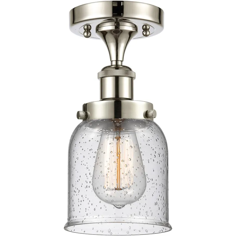Ballston Small Bell LED 5 inch Polished Nickel Semi-Flush Mount Ceiling Light in Seedy Glass