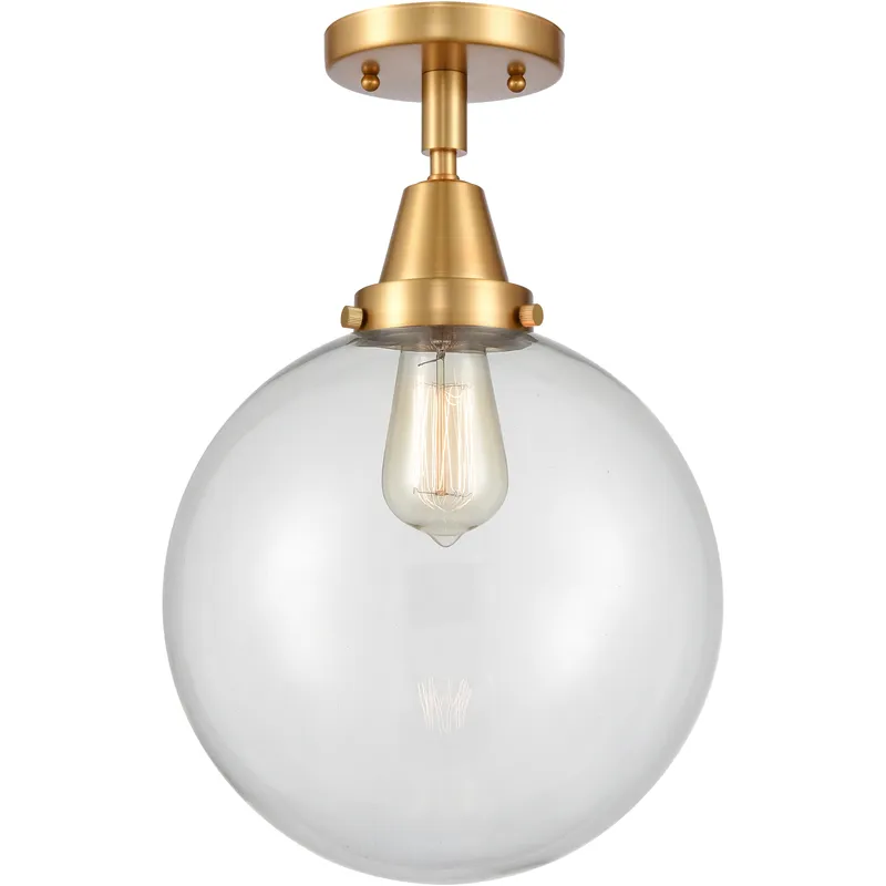 Downtown Urban Beacon 1 Light 10 inch Satin Gold Flush Mount Ceiling Light in Incandescent, Clear