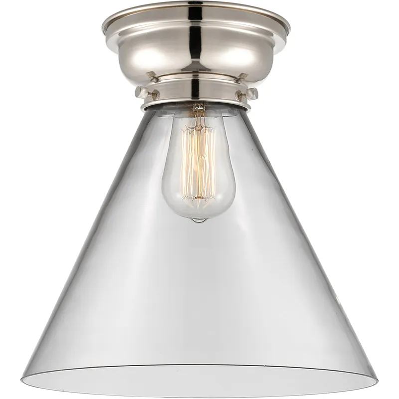 Aditi X-Large Cone LED 12 inch Polished Nickel Flush Mount Ceiling Light in Clear Glass, Aditi