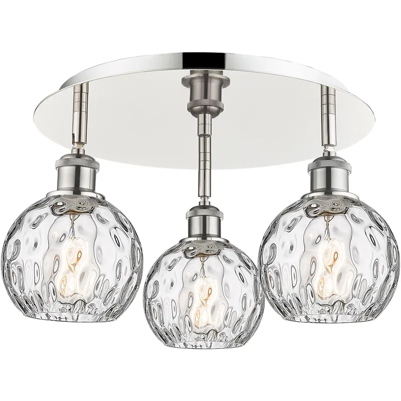 Athens Water Glass 3 Light 17.63 inch Polished Nickel Flush Mount Ceiling Light