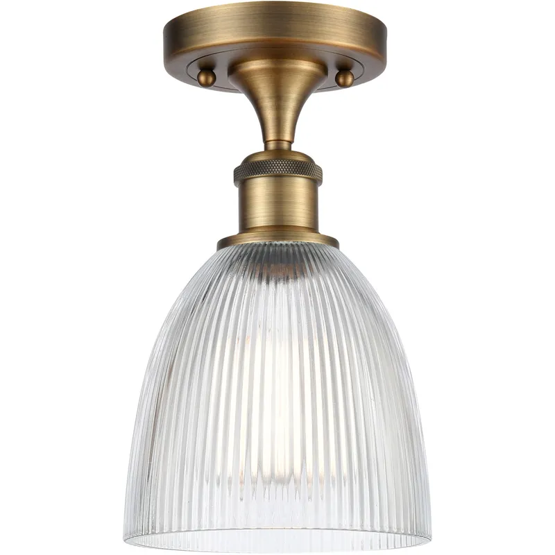Ballston Castile LED 6 inch Brushed Brass Semi-Flush Mount Ceiling Light in Clear Glass, Ballston