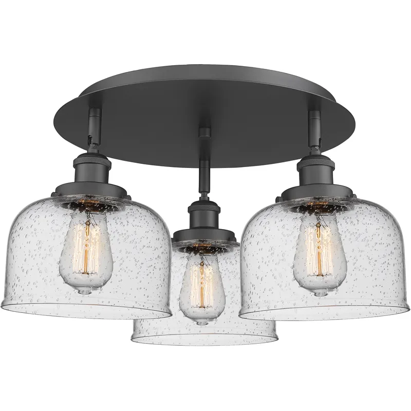 Bell 3 Light 19.75 inch Matte Black Flush Mount Ceiling Light in Seedy