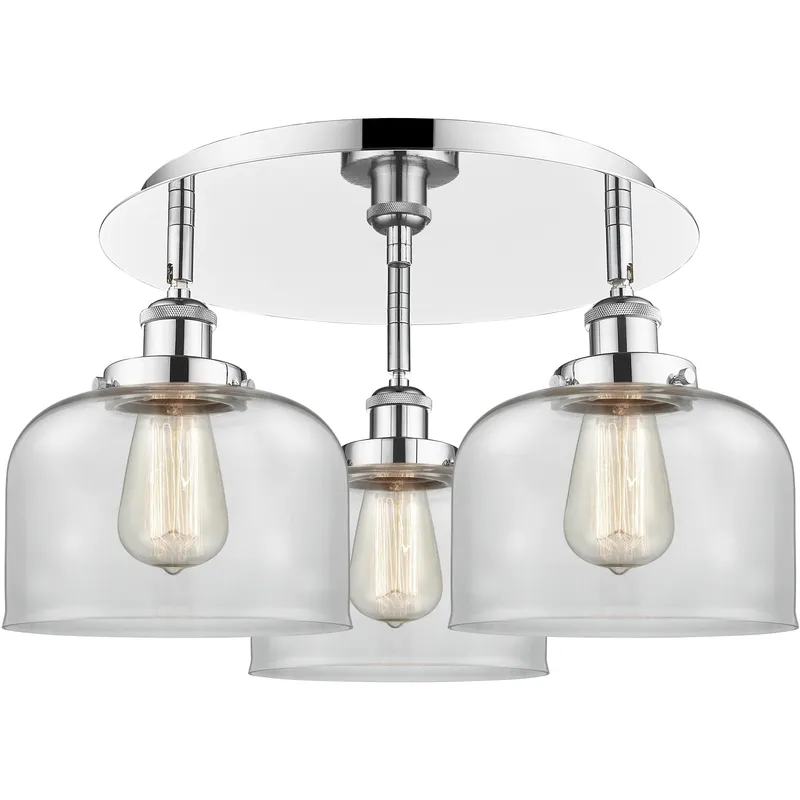 Bell 3 Light 19.75 inch Polished Chrome Flush Mount Ceiling Light in Clear