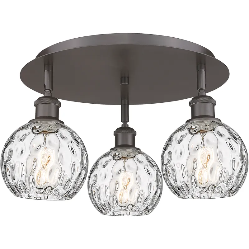 Athens Water Glass 3 Light 17.63 inch Oil Rubbed Bronze Flush Mount Ceiling Light