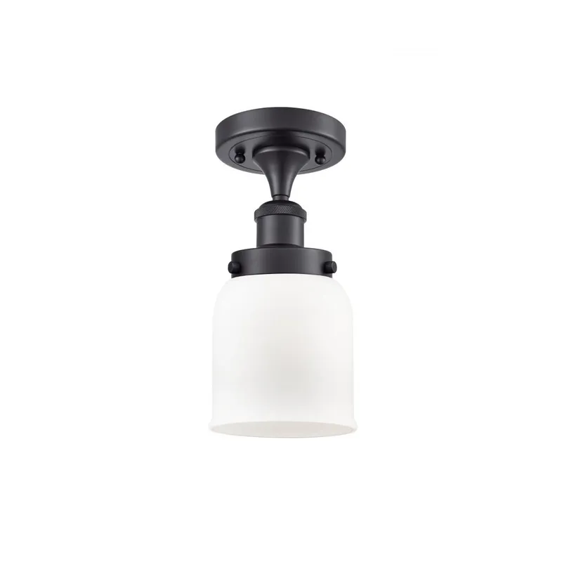Ballston Small Bell LED 5 inch Matte Black Semi-Flush Mount Ceiling Light in Matte White Glass, Ballston