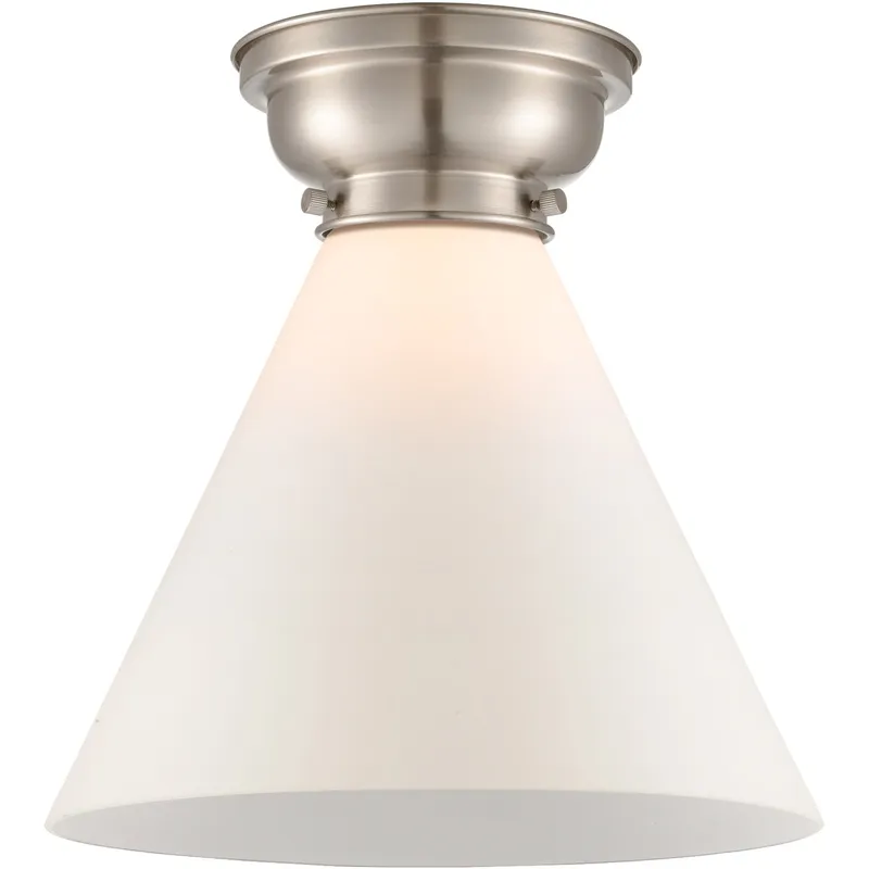 Aditi X-Large Cone LED 12 inch Brushed Satin Nickel Flush Mount Ceiling Light in Matte White Glass, Aditi