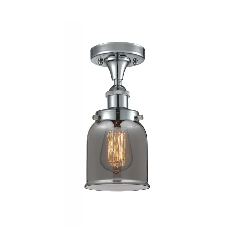 Ballston Small Bell LED 5 inch White and Polished Chrome Semi-Flush Mount Ceiling Light in Plated Smoke Glass