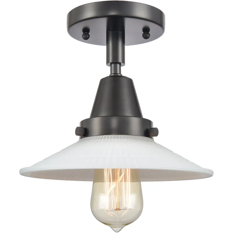 Franklin Restoration Halophane 1 Light 9 inch Matte Black Flush Mount Ceiling Light in Matte White Halophane Glass