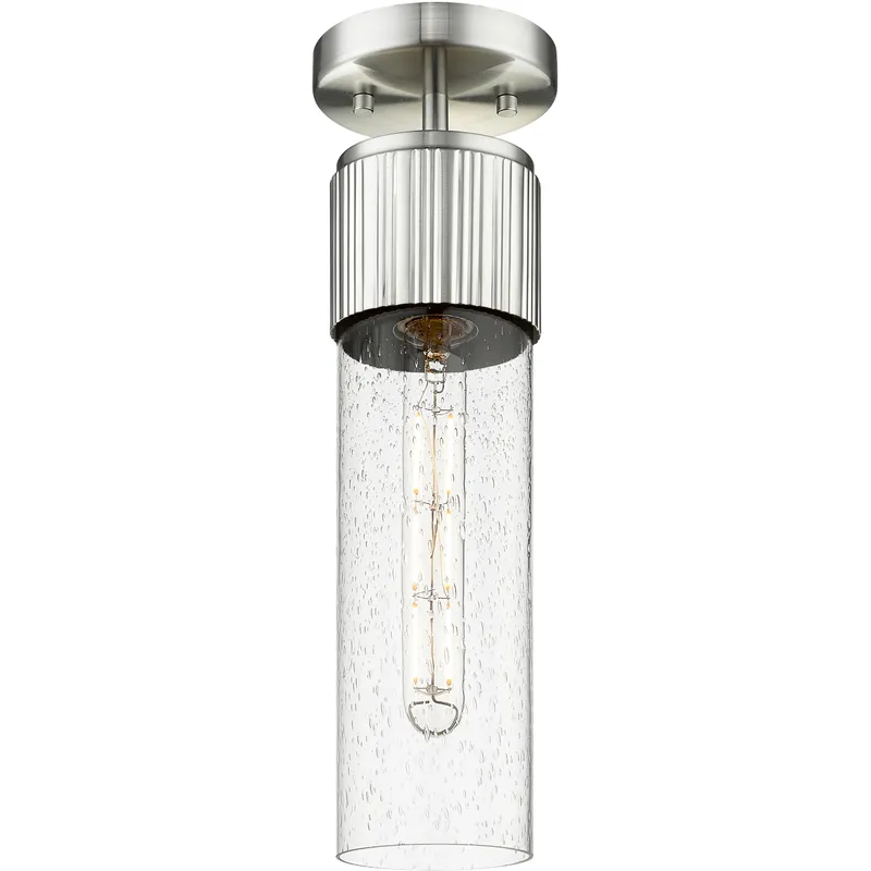 Bolivar 1 Light 4 inch Satin Nickel Flush Mount Ceiling Light in Seedy Glass