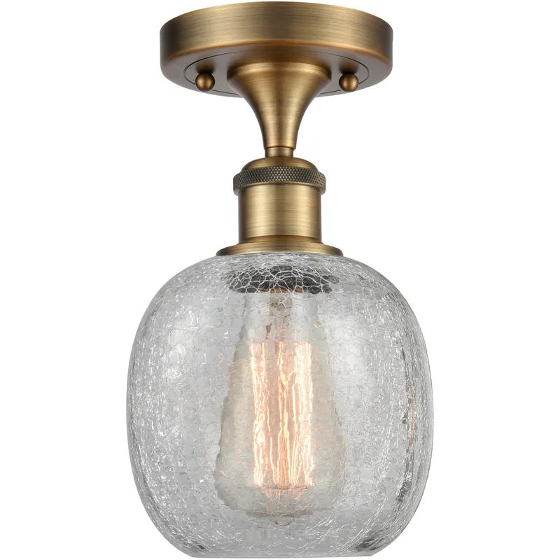 Belfast 1 Light 6 inch Brushed Brass Flush Mount Ceiling Light in Clear Crackle Glass, 2.1 lb