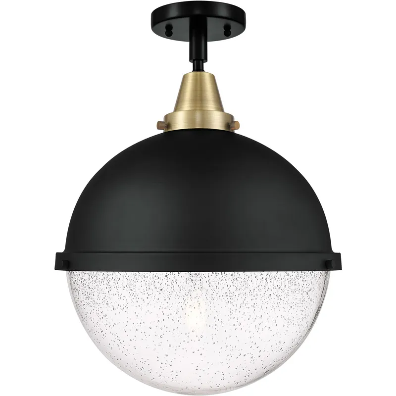 Franklin Restoration Hampden 1 Light 12.88 inch Black Antique Brass Flush Mount Ceiling Light in Seedy Glass