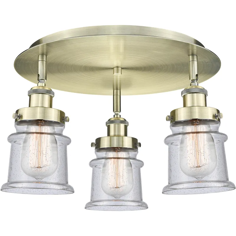 Canton 3 Light 17 inch Antique Brass Flush Mount Ceiling Light in Seedy