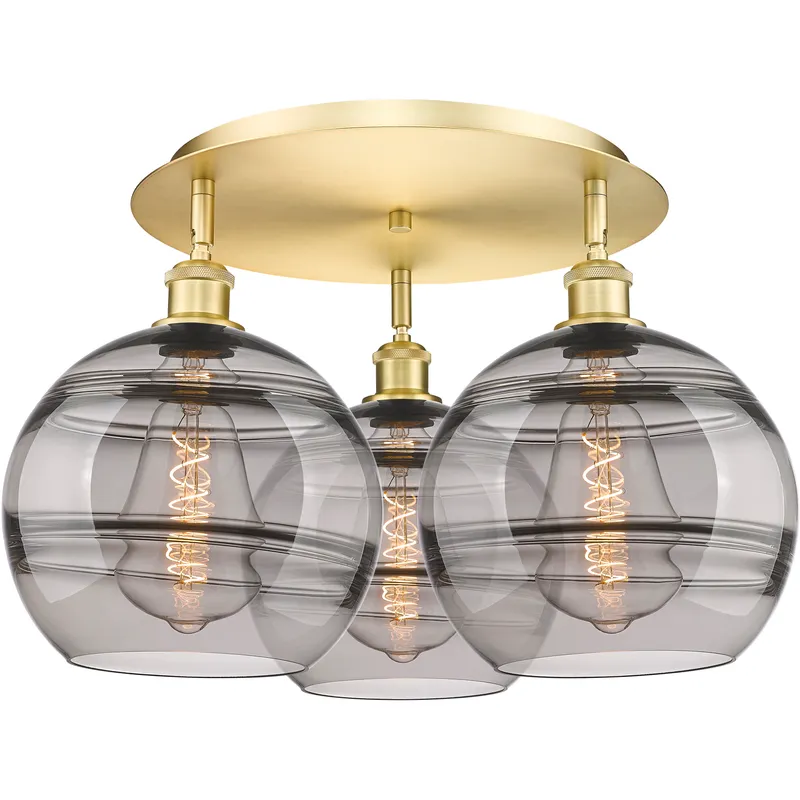 Ballston Rochester 3 Light 21.75 inch Satin Gold Flush Mount Ceiling Light
