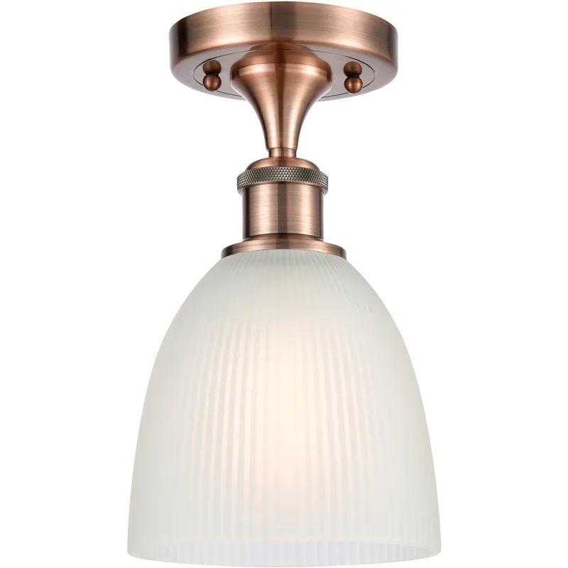 Castile 1 Light 6 inch Antique Copper Flush Mount Ceiling Light in White Glass