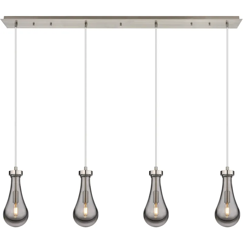 Owego 4 Light 48.88 inch Brushed Satin Nickel Linear Pendant Ceiling Light in Light Smoke Glass