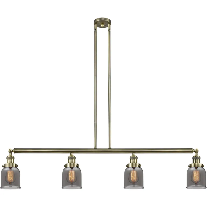 Franklin Restoration Small Bell 4 Light 49.63 inch Antique Brass Island Light Ceiling Light in Plated Smoke Glass, Franklin Restoration