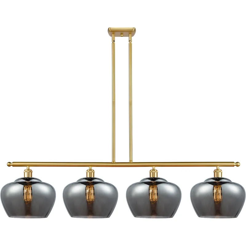 Ballston Large Fenton LED 48 inch Satin Gold Island Light Ceiling Light in Plated Smoke Glass, Ballston