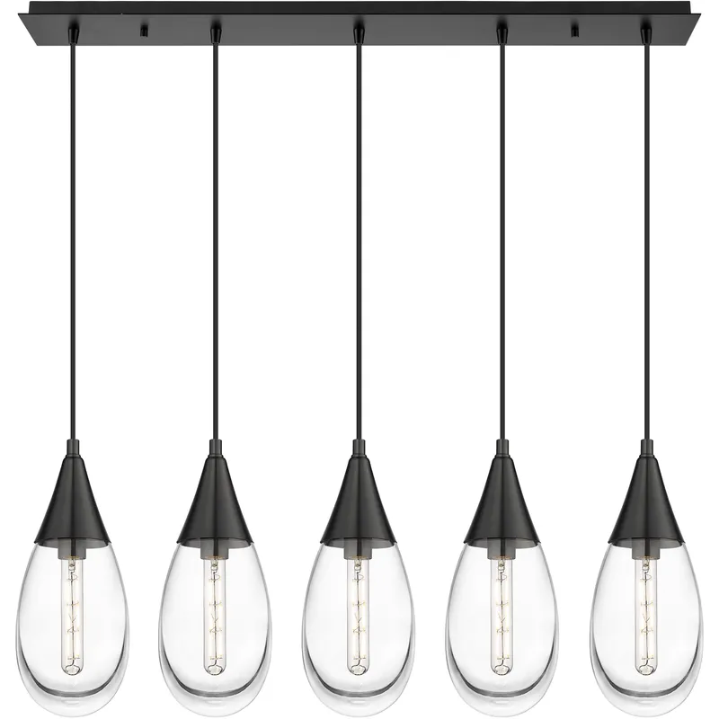 Malone 5 Light 37.75 inch Matte Black Linear Pendant Ceiling Light in Clear Glass