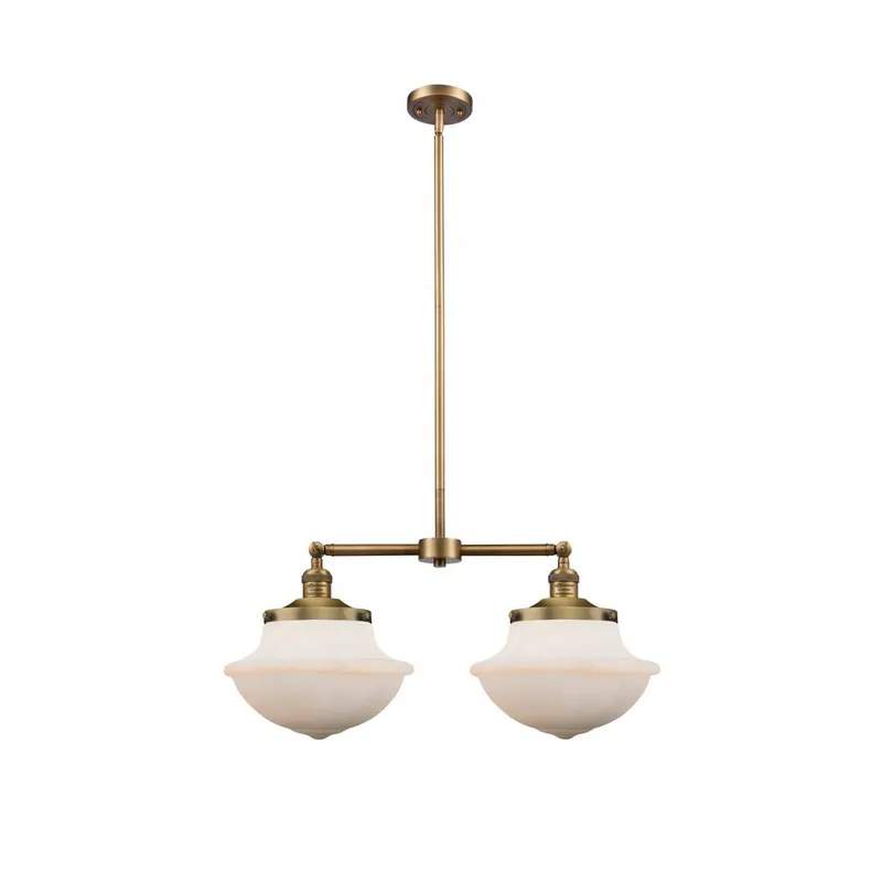 Franklin Restoration Large Oxford 2 Light 25 inch Brushed Brass Island Light Ceiling Light in Matte White Glass, Franklin Restoration