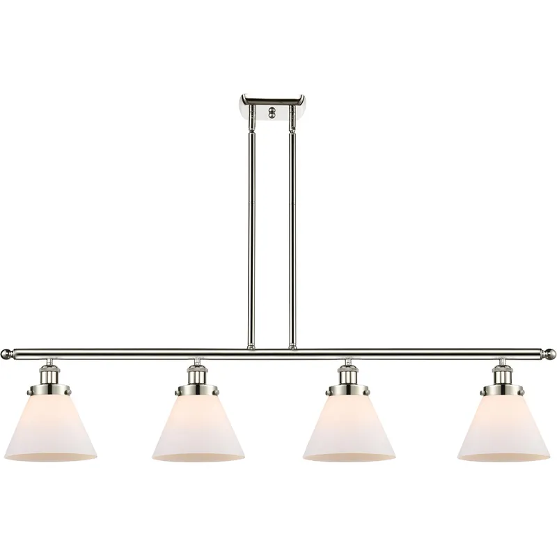 Ballston Large Cone 4 Light 48 inch Polished Nickel Island Light Ceiling Light in Matte White Glass