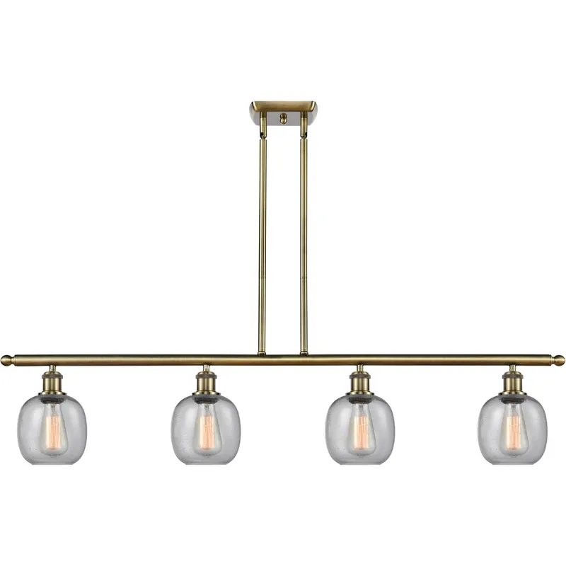 Ballston Belfast 4 Light 48 inch Antique Brass Island Light Ceiling Light in Seedy Glass, Ballston