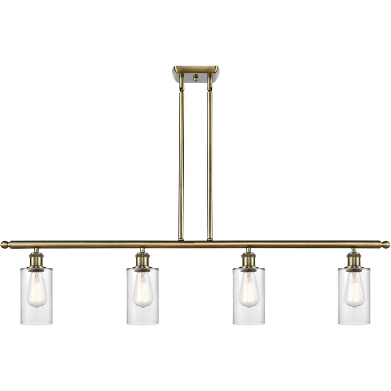 Ballston Clymer LED 48 inch Antique Brass Island Light Ceiling Light in Clear Glass, Ballston