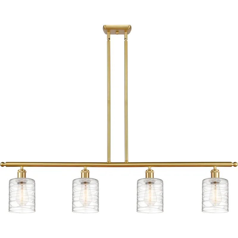 Ballston Cobbleskill LED 48 inch Satin Gold Island Light Ceiling Light in Deco Swirl Glass