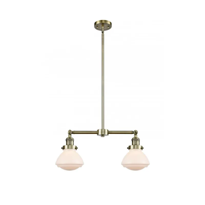 Franklin Restoration Olean 2 Light 22 inch Antique Brass Island Light Ceiling Light in Incandescent, Matte White Glass, Franklin Restoration