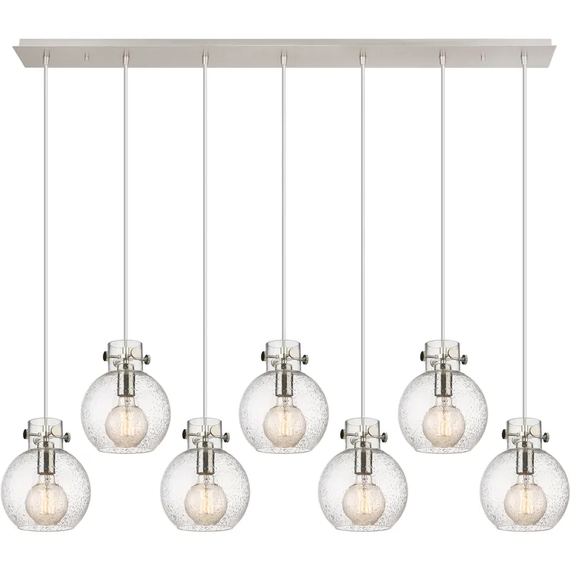 Newton Sphere 7 Light 51.75 inch Polished Nickel Linear Pendant Ceiling Light in Seedy Glass