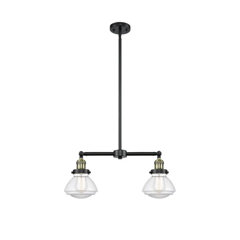 Franklin Restoration Olean 2 Light 22 inch Black Antique Brass Island Light Ceiling Light in Clear Glass, Franklin Restoration