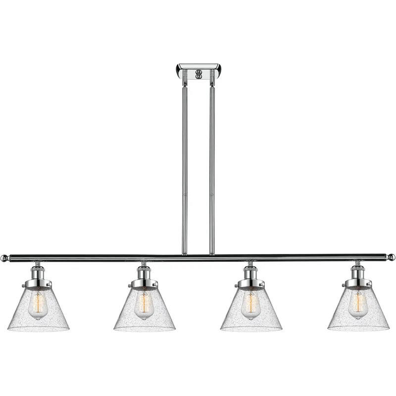 Ballston Large Cone 4 Light 48 inch Polished Chrome Island Light Ceiling Light in Seedy Glass, Ballston