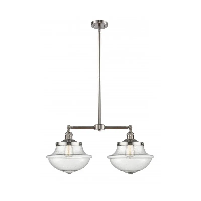 Franklin Restoration Large Oxford 2 Light 25 inch Brushed Satin Nickel Island Light Ceiling Light in Seedy Glass, Franklin Restoration