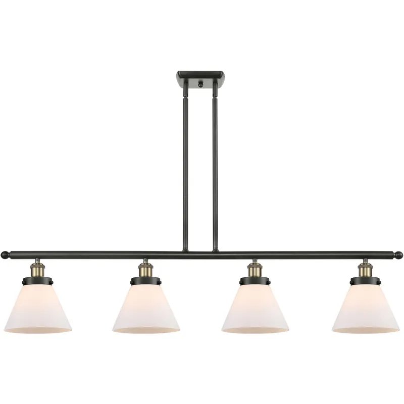 Ballston Large Cone 4 Light 48 inch Black Antique Brass Island Light Ceiling Light in Matte White Glass