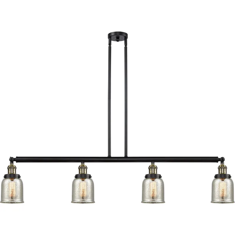 Franklin Restoration Small Bell 4 Light 49.63 inch Black Antique Brass Island Light Ceiling Light in Silver Plated Mercury Glass, Franklin Restoration
