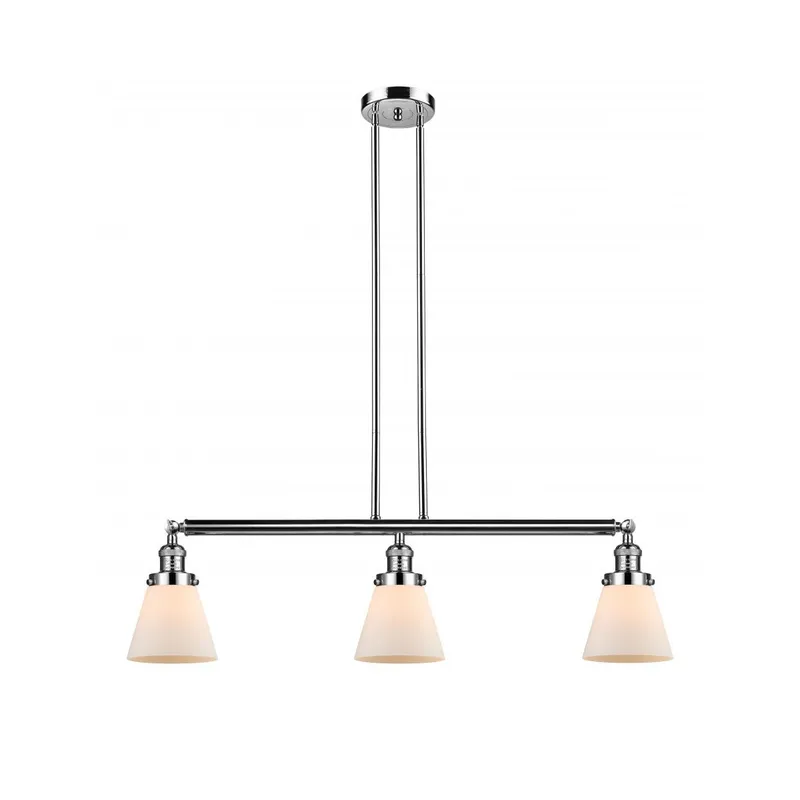 Franklin Restoration Small Cone 3 Light 39 inch Polished Nickel Island Light Ceiling Light in Matte White Glass, Franklin Restoration