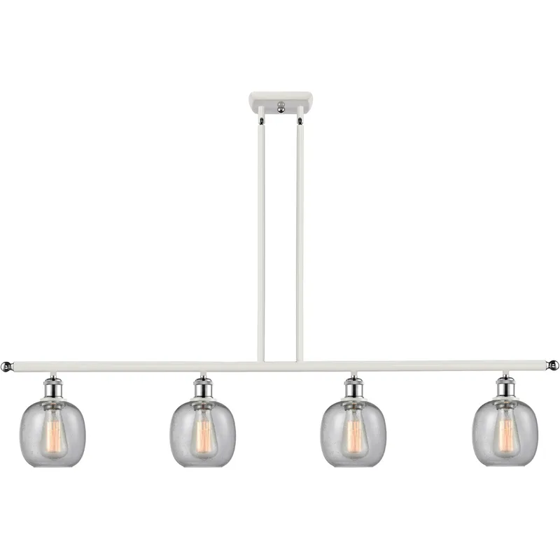 Ballston Belfast 4 Light 48 inch White and Polished Chrome Island Light Ceiling Light in Seedy Glass, Ballston