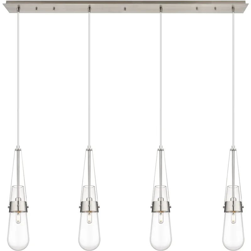 Milan 4 Light 48.13 inch Brushed Satin Nickel Linear Pendant Ceiling Light in Clear Glass