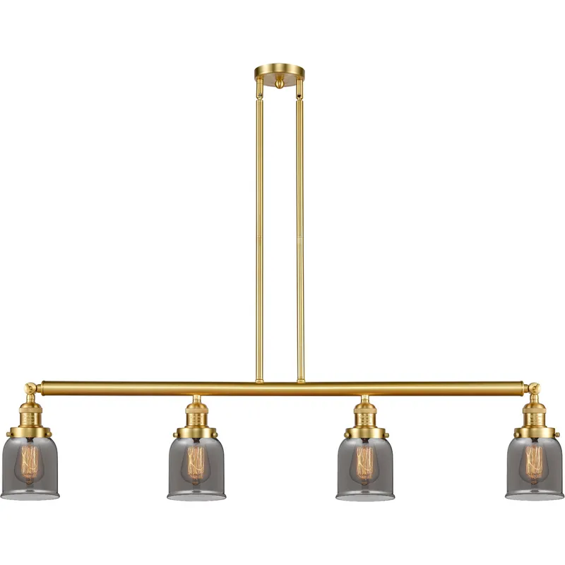 Franklin Restoration Small Bell 4 Light 49.63 inch Satin Gold Island Light Ceiling Light in Plated Smoke Glass, Franklin Restoration