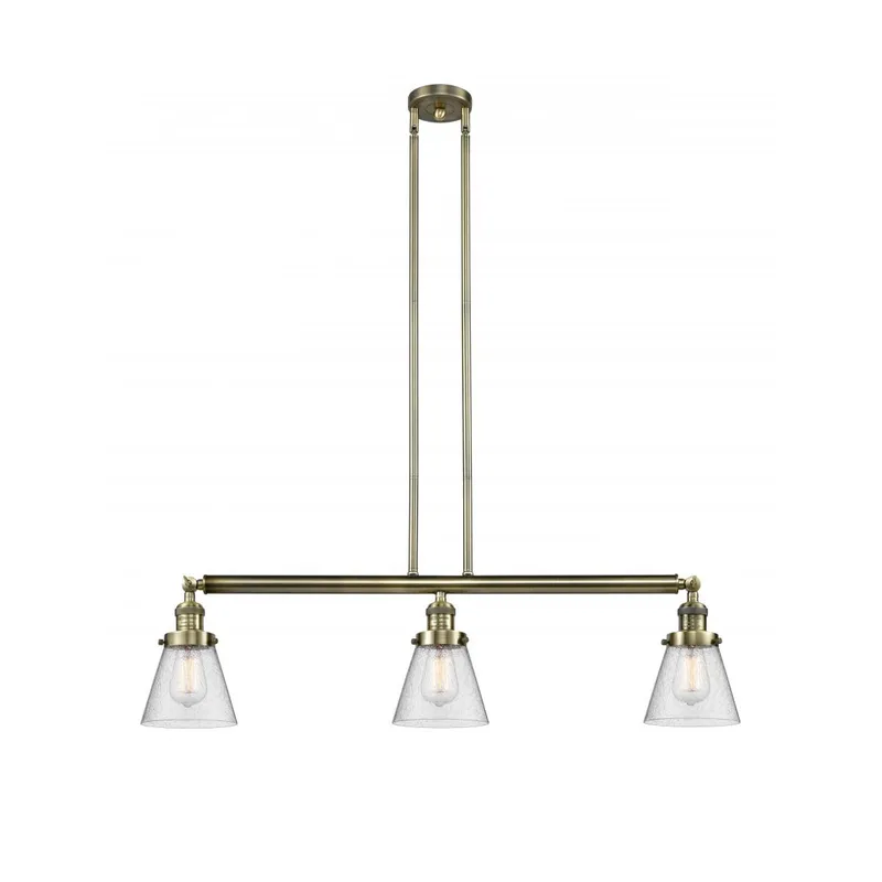 Franklin Restoration Small Cone 3 Light 39 inch Antique Brass Island Light Ceiling Light in Incandescent, Seedy Glass, Franklin Restoration