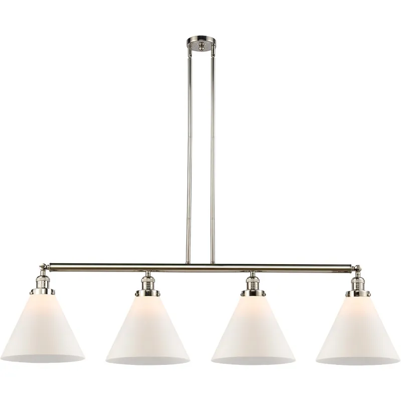 Franklin Restoration X-Large Cone LED 56 inch Polished Nickel Island Light Ceiling Light in Matte White Glass, Franklin Restoration