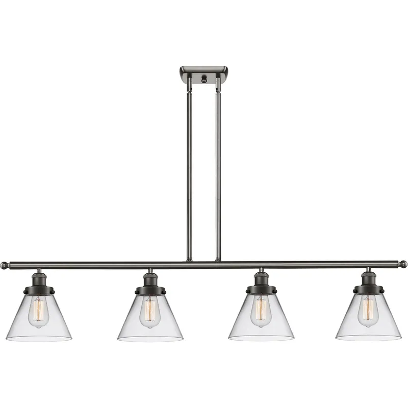 Ballston Large Cone 4 Light 48 inch Oil Rubbed Bronze Island Light Ceiling Light in Clear Glass, Ballston