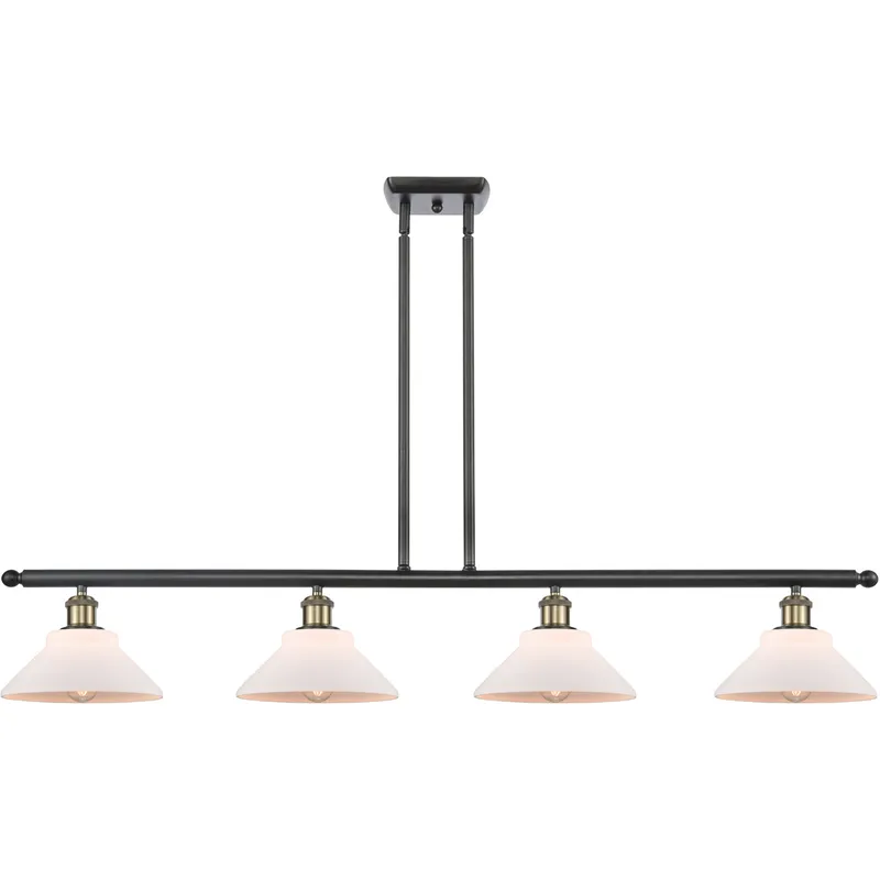 Ballston Orwell 4 Light 48 inch Black Antique Brass Island Light Ceiling Light in Matte White Glass, Ballston