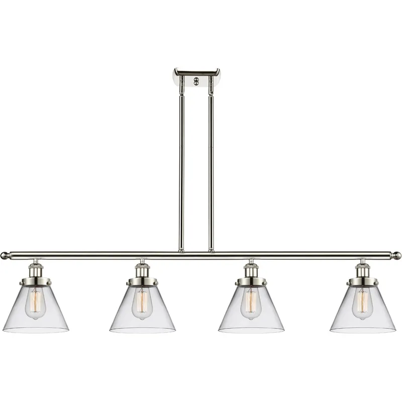 Ballston Large Cone 4 Light 48 inch Polished Nickel Island Light Ceiling Light in Clear Glass
