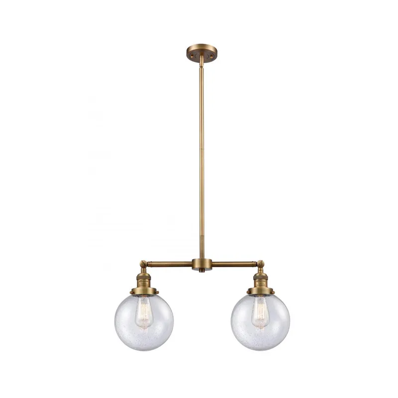 Franklin Restoration Large Beacon 2 Light 25 inch Brushed Brass Chandelier Ceiling Light in Seedy Glass, Franklin Restoration