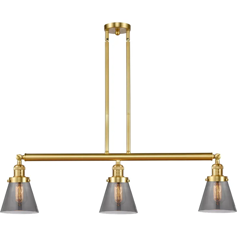 Franklin Restoration Small Cone 3 Light 39 inch Satin Gold Island Light Ceiling Light in Plated Smoke Glass, Franklin Restoration