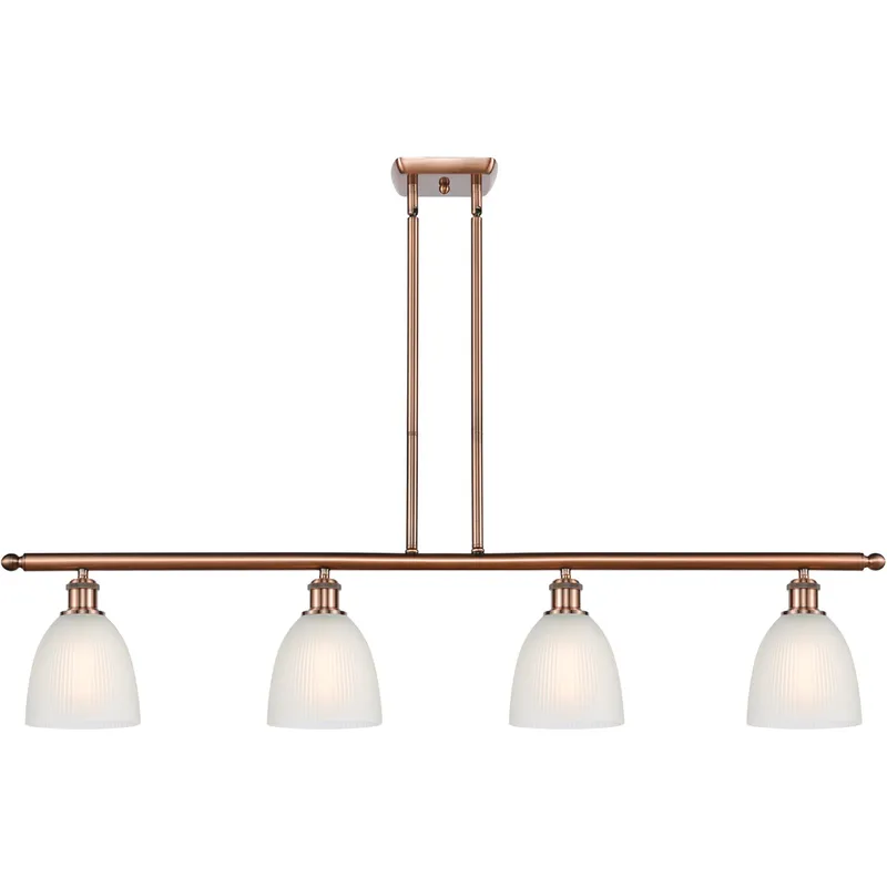 Ballston Castile 4 Light 48 inch Antique Copper Island Light Ceiling Light in White Glass, Ballston