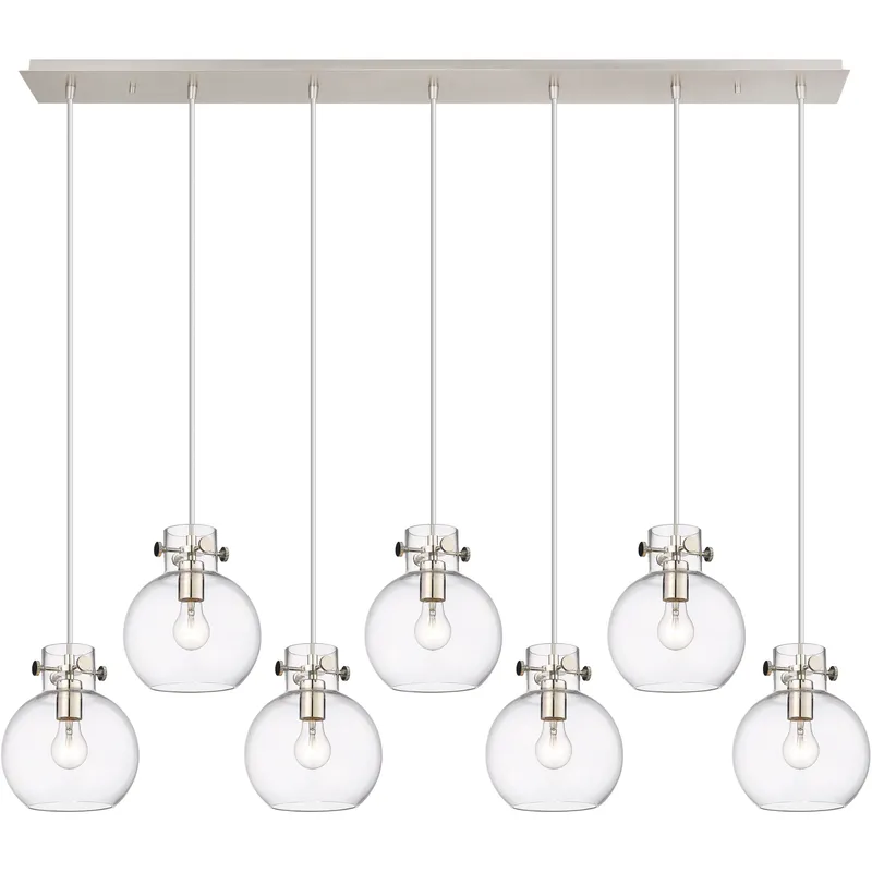 Newton Sphere 7 Light 51.75 inch Polished Nickel Linear Pendant Ceiling Light in Clear Glass
