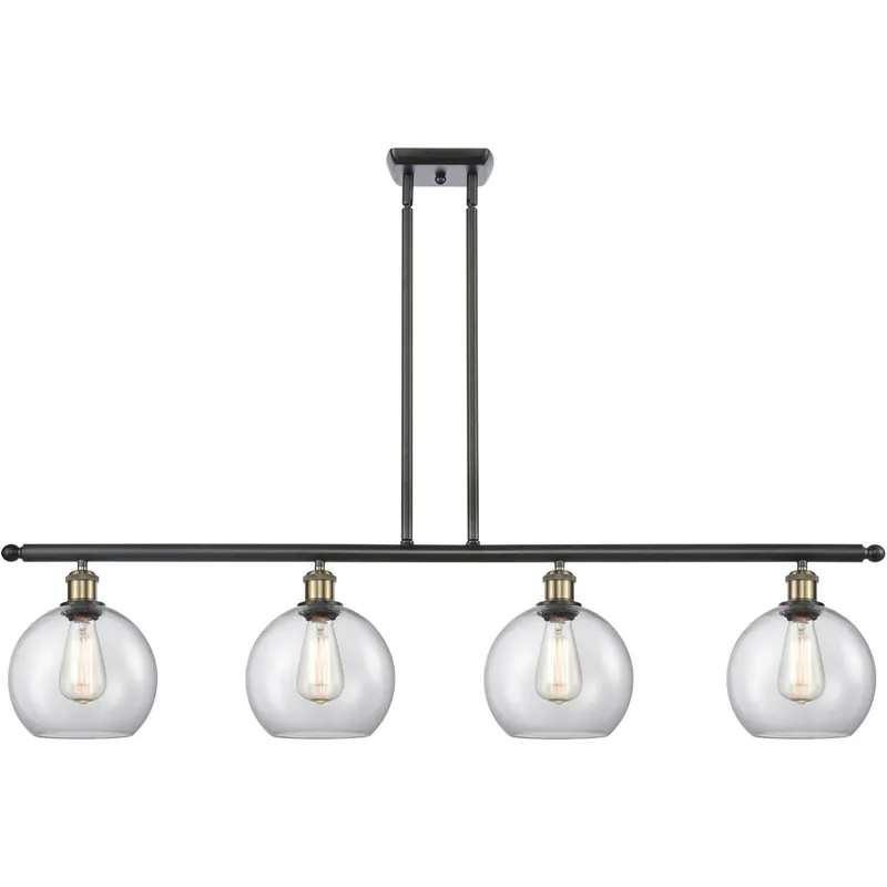 Ballston Athens 4 Light 48 inch Black Antique Brass Island Light Ceiling Light in Clear Glass, Ballston