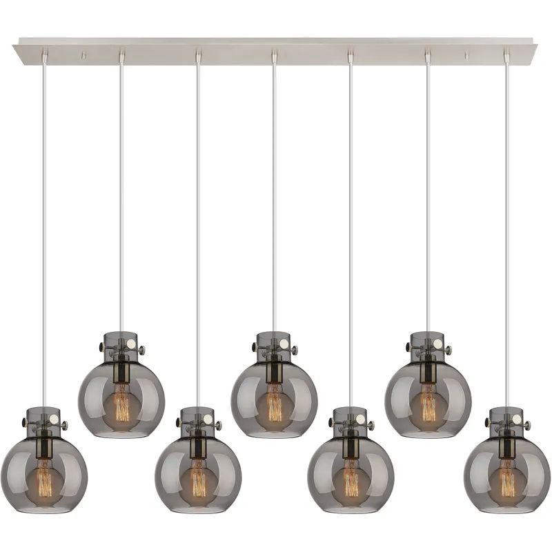 Newton Sphere 7 Light 51.75 inch Polished Nickel Linear Pendant Ceiling Light in Light Smoke Glass