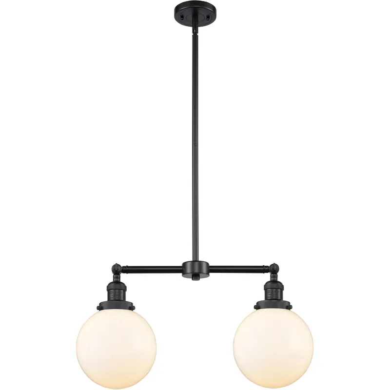 Franklin Restoration Large Beacon 2 Light 43 inch Matte Black Island Light Ceiling Light in Matte White Glass, Franklin Restoration